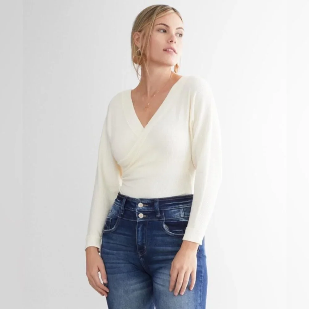 FREE PEOPLE Lovin' This Feeling Thermal Bodysuit extra large cream ivory Euc